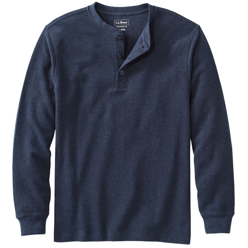 LL Bean men’s Unshrinkable Mini-Waffle Henley Long-Sleeve navy blue large